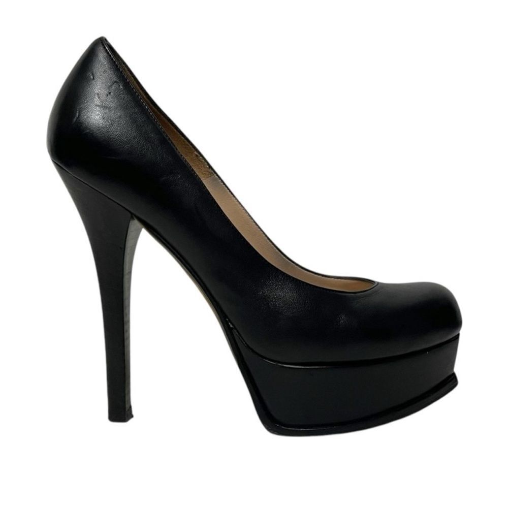 FENDI Fendista Leather Gold Logo Platform Heels 37 - Picture 3 of 16